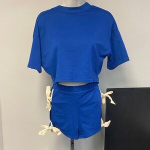 Blue Women's Top and Shorts Set
